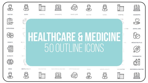 Healthcare And Medicine - 50 Thin Line Icons