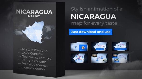 Nicaragua Animated Map - Republic of Nicaragua Map Kit