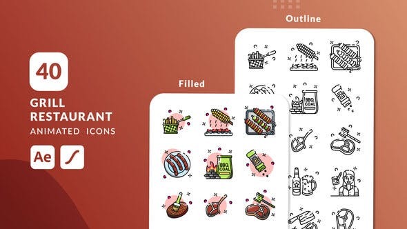 Download Grill Restaurant Animated Icons | After Effects – Videohive